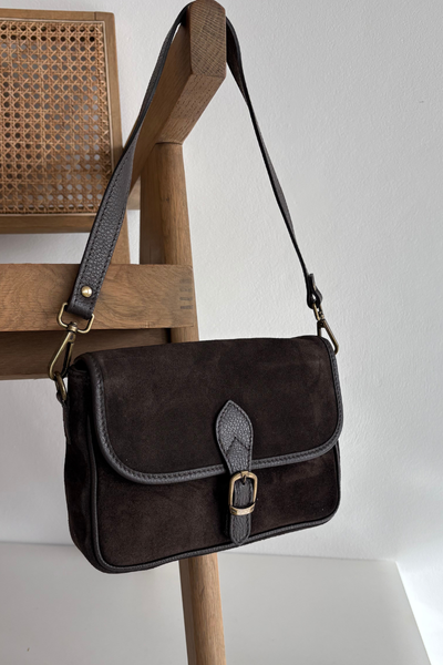 Leather Suede Shoulder Bag Norla Chocolate