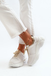Women's Leather Sneakers with Chunky White-Gold Sole Dzumati