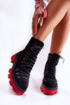 Warm Suede Boots Workers Tied Black-Red Pierro