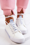 Women's Leather Sneakers White and Blue Mikayla