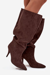 Slip on Women's Heeled Boots Made of Eco Suede Chocolate Noretta