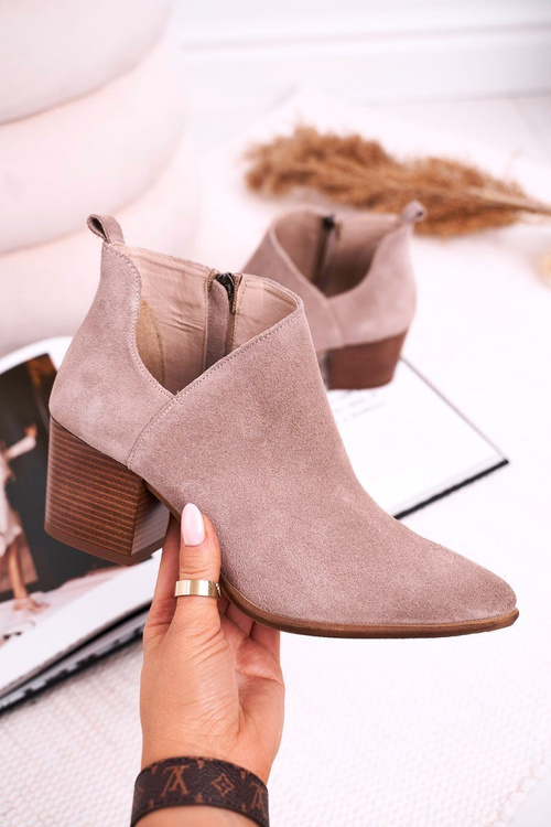 Women's Boots With A Cut On Block Heel Suede Cappuccino Lawrence