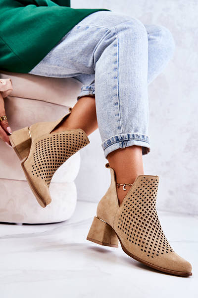 Suede Openwork boots Lewski Shoes 3165 Beige