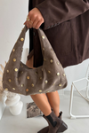 Leather Suede Bag with Embellishment Dark Beige Narisse