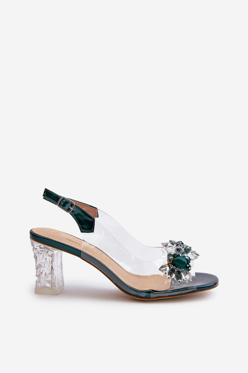 Transparent sandals on a heel with decorations D&A MR38-D1 Green