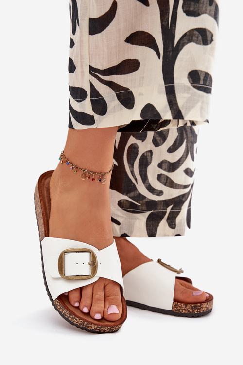 Women's Cork Platform Sandals With Buckle White Vianara