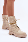Leather High Booties with Chain Beige Nameer