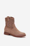 Women's Flat Heeled Ankle Boots with Openwork Pattern S.Барски HY52-530 Beige