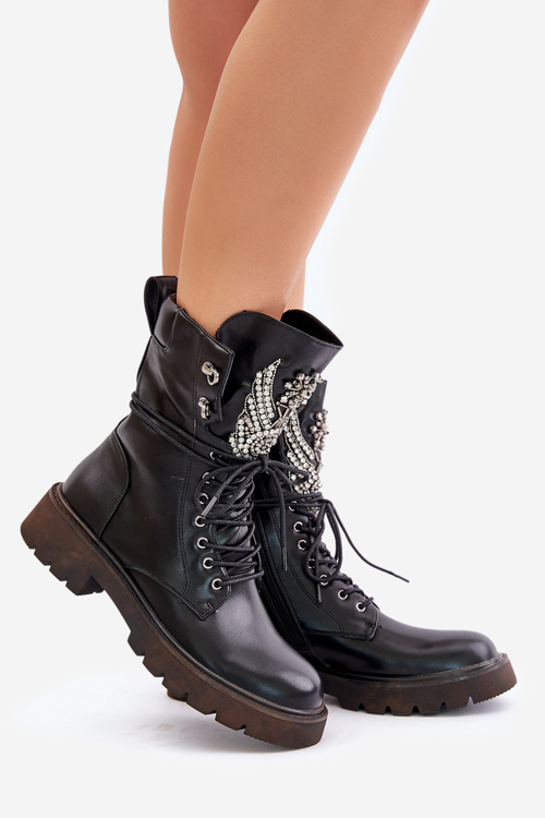 Eco Leather Ankle Boots Workers With Decoration Insulated D&A Black MR880-080