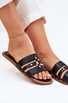 Flat Women's Sandals With Gold Detail Black Noroti