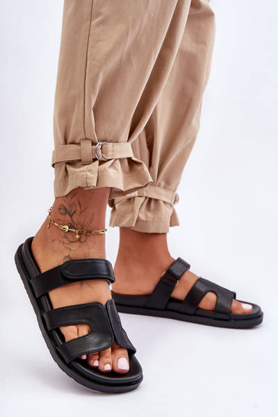 Klapki Klasyczne Damskie Rzep Brązowe Amedon H8-522