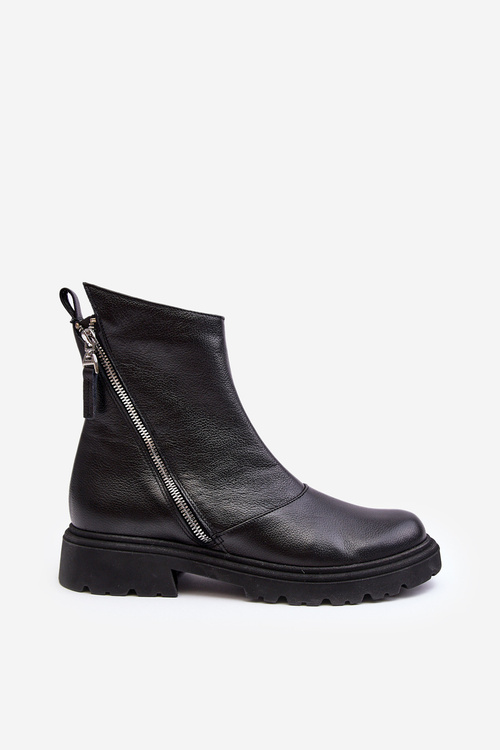 Women's Leather Ankle Boots with Flat Heel Laura Messi 2620/975 Black