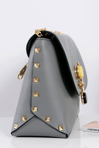 Stylish Grey Handbag Women's Letter Purse Gold Chain