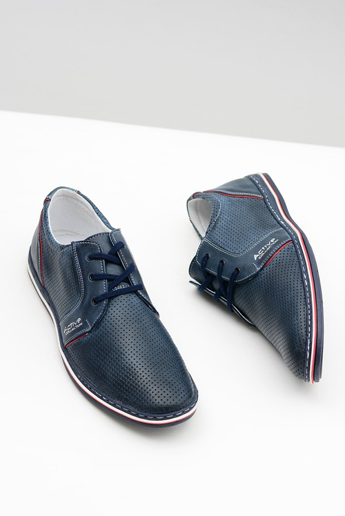 Men's Leather Lace-up Navy Blue Openwork Markos Half Shoes