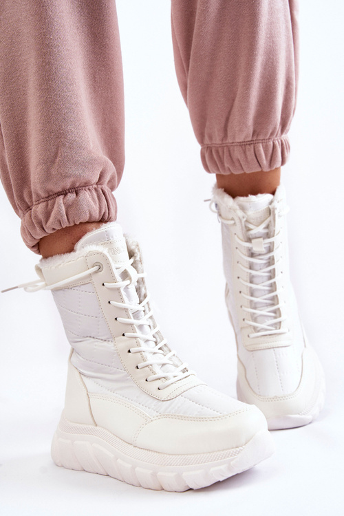 Women's Lace-up Snow Boots On The Platform White and Beige Anubi