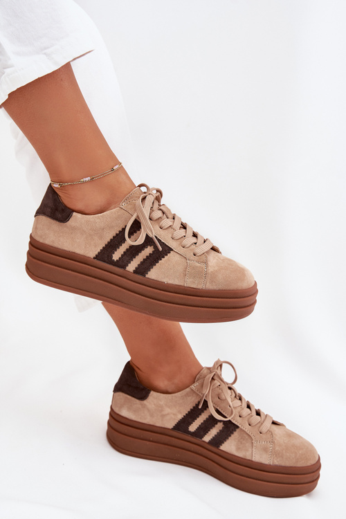 Women's Platform Sneakers Made of Natural Suede Beige Eldira