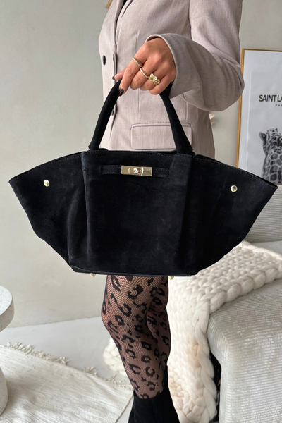 Bag From Natural Suede Black Fiorenza