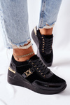 Women’s Leather Wedge Sneakers Black Montessori