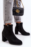 Black Suede Women's Ankle Boots with Block Heel Selela