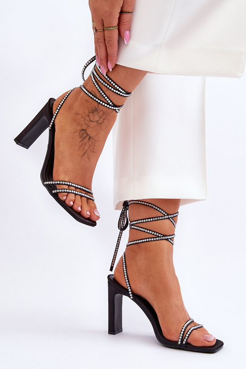 Elegant Tied Sandals With Rhinestones Black Nessy