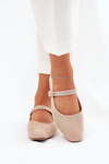 Ballet Flats With Strap And Buckle Eco Suede Beige Vikilora