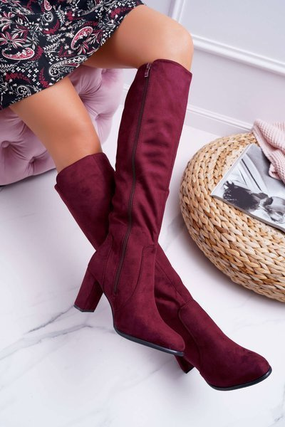 Damskie Kozaki Sergio Leone Zamszowe Bordowe KZ275