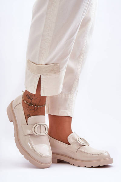 Lacquered Platform Loafers Beige Jarren