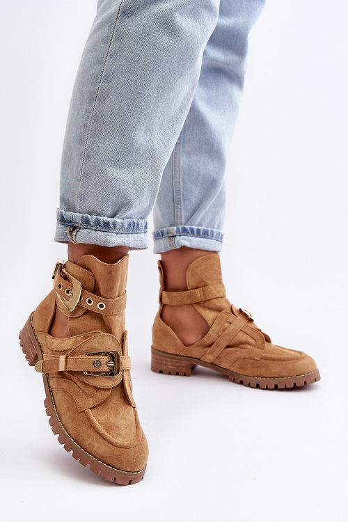 Lu Boo Zamszowe Botki Z Wycięciami Camel Rock Girl