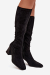 Women's Block Heeled Boots with Stitching Black Celandine