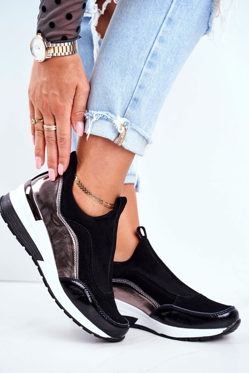 Skórzane Sneakersy Na Koturnie Vinceza 7780 Czarne