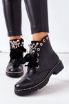Insulated Boots With Metal Pearls, Studs And A Ribbon Black Perla