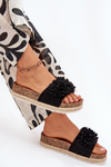 Women's Platform Slippers With Decorative Flowers Black Tessara