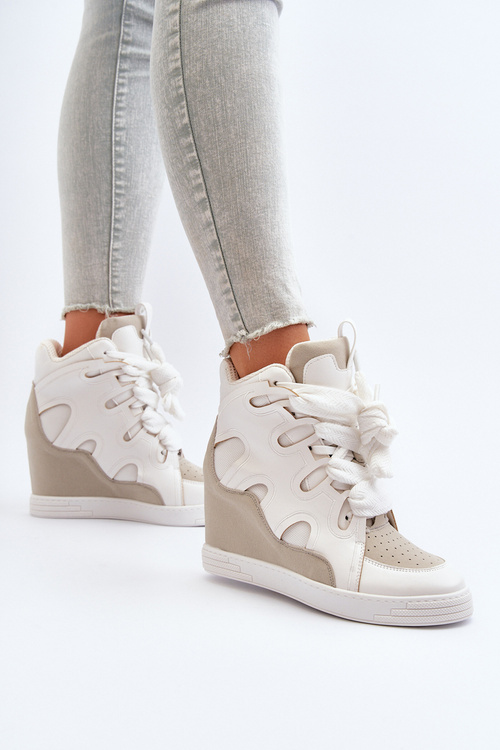 Sneakersy Damskie Koturn Białe Leoppa NS393P