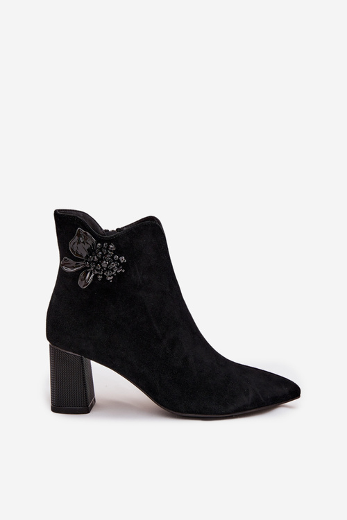 Suede women's ankle boots with embellishment D&A CR52-686 Black