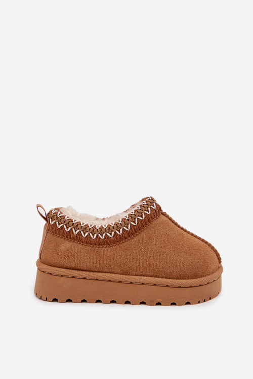 Dziecięce Śniegowce Haft Platforma Camel Prina