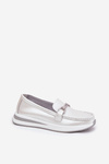 Leather Women's Moccasins With Decoration D&A LR51-966 Silver
