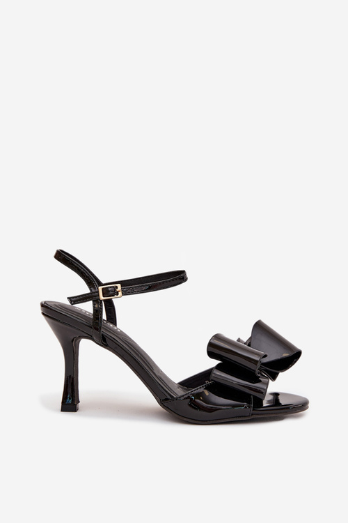 Patent Leather Heeled Sandals With Bow Black Noliva