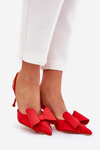 Red High Heels With Open Heels And Bow Eklevia