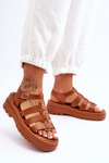 Leather Sandals With Stripes Brown Colet