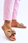 Women's Leather Slippers With Bow Beige Becky