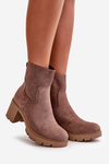 Women's Heeled Boots with Zipper Eco Suede Brown Rashmi