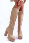 Women's Over The Knee Boots On Heel And Platform Beige Baldrema