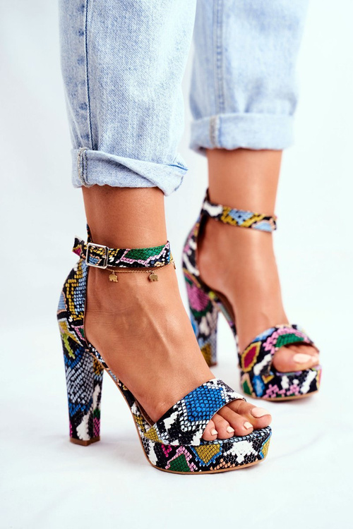 Women's Sandals On Heel Colored Snake Figaro