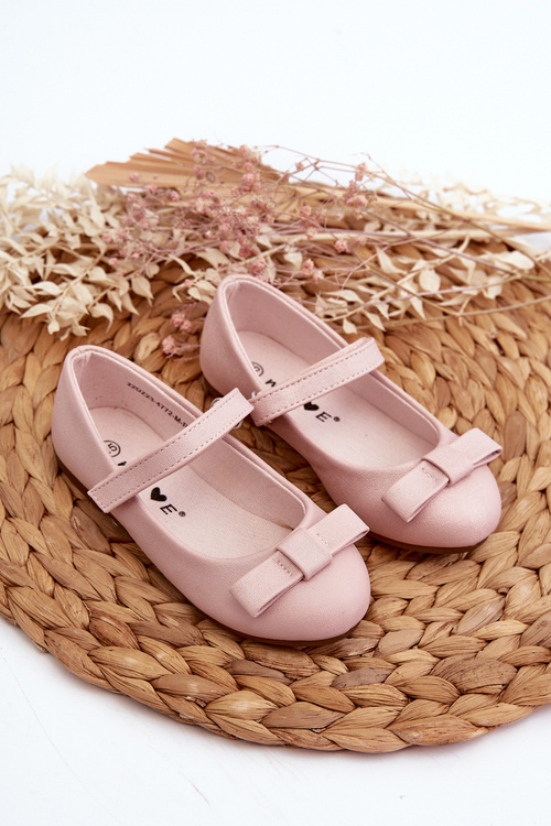 Shiny Children's Ballerina Flats With Bow Velcro Pink Fiorelle