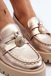 Leather Loafers with CheBello 4291 Gold Decoration