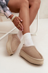 Low suede snow boots for women with embroidery on platform Vinceza 97960 beige