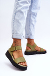 Women's Leather Platform Sandals Green Katte