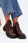 Insulated Low Women's Ankle Boots With Decoration On Zipper Brown Lavira