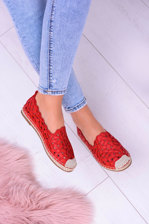 Lu Boo Women's Ballerina Red Espadrilles in Macarena Flowers