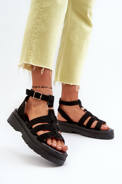 Women's Black Gladiator Sandals Made of Faux Suede Dorameia